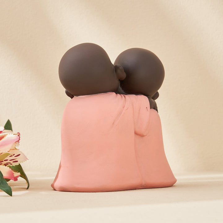 Twin Baby Monk Statue in Pink Robes Positive Energy Showpiece for Home Deco-Resin Monk Pair Statue - Karigaari India Aesthetic Home Decor