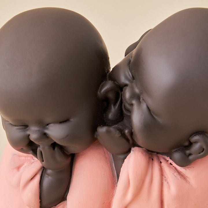 Twin Baby Monk Statue in Pink Robes Positive Energy Showpiece for Home Deco-Resin Monk Pair Statue - Karigaari India Aesthetic Home Decor