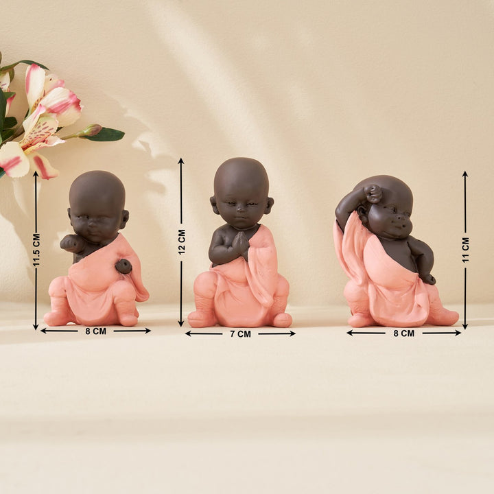 Corsica Set of 3 Polyresin Kung Fu Mini Monks - Karigaari India Aesthetic Home Decor