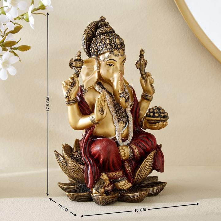 Decorative Ganesh Statue on Lotus Base Resin Showpiece for Housewarming & Diwali Gifts - Karigaari India Aesthetic Home Decor