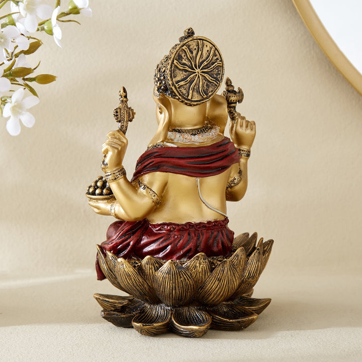 Decorative Ganesh Statue on Lotus Base Resin Showpiece for Housewarming & Diwali Gifts - Karigaari India Aesthetic Home Decor