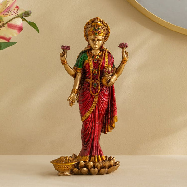Divine Goddess Laxmi Figurine  | Polyresin Standing Lakshmi Statue for Wealth, Prosperity, Diwali & Auspicious Home Decor Gift