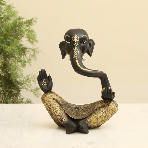 Modern Ganesha Statue: Elegant Black & Gold Lord Ganesh Idol for Home Decor - Karigaari India Aesthetic Home Decor