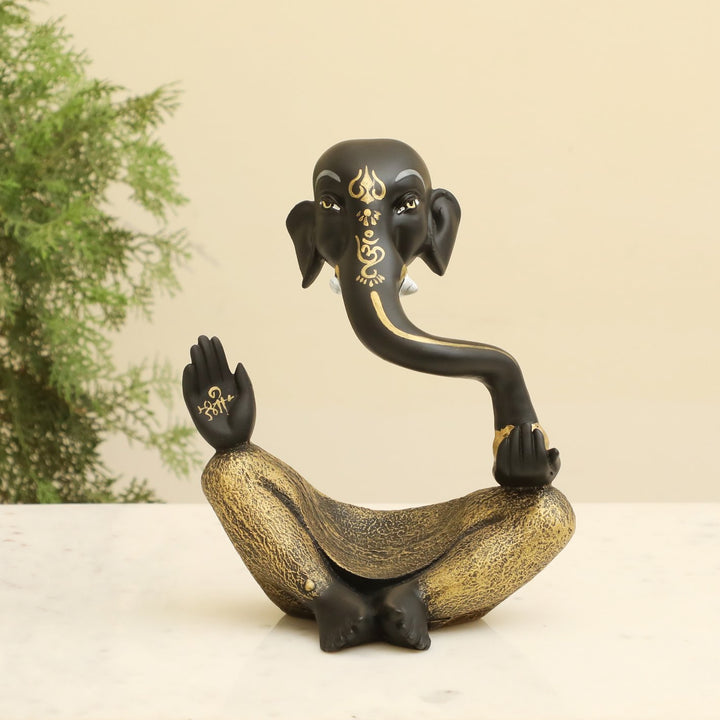 Modern Ganesha Statue: Elegant Black & Gold Lord Ganesh Idol for Home Decor - Karigaari India Aesthetic Home Decor