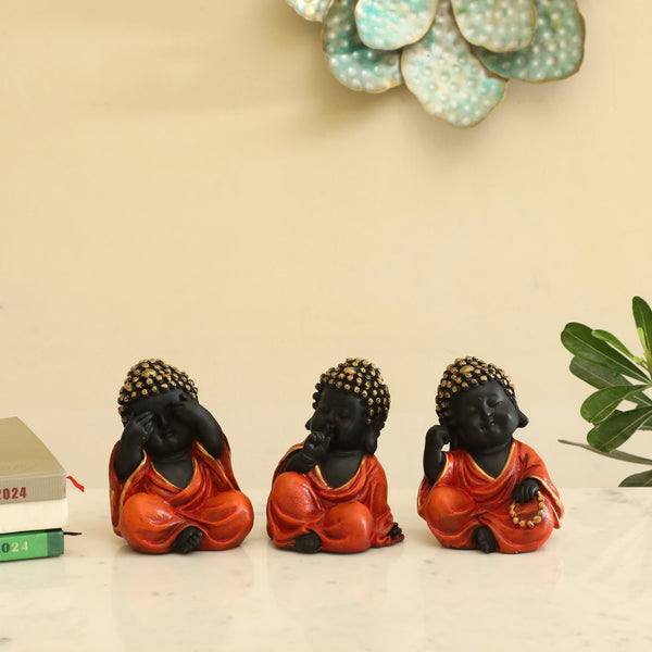 Three Wise Monk Figurines: See No Evil, Hear No Evil, Speak No Evil Statues - Karigaari India Aesthetic Home Decor