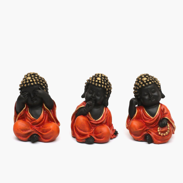 Three Wise Monk Figurines: See No Evil, Hear No Evil, Speak No Evil Statues - Karigaari India Aesthetic Home Decor