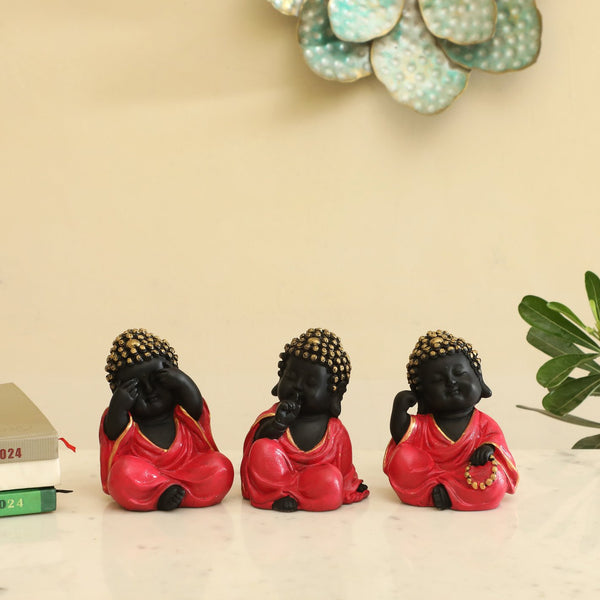 Vedas Mystical Indiana Stella Set of 3 Polyresin Monk Figurines - Karigaari India Aesthetic Home Decor
