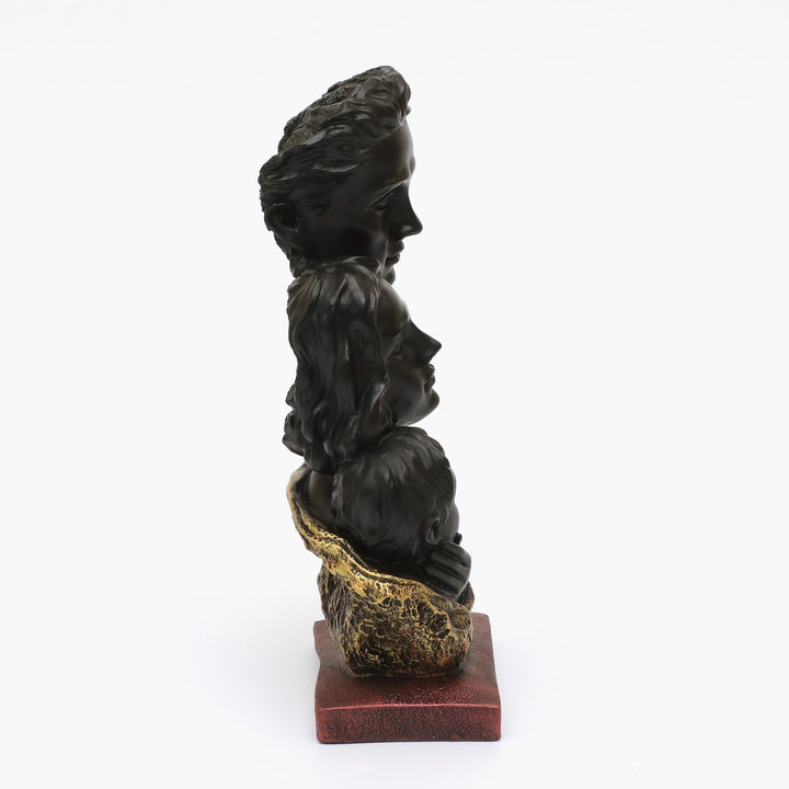 Family Love Figurine: Elegant Black & Gold Mother Father Child Statue - Karigaari India Aesthetic Home Decor