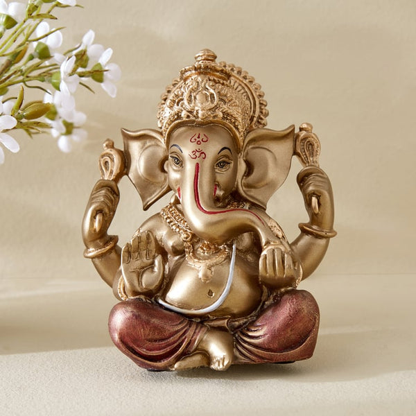 Modern Meditating Ganesha Figurine | Polyresin  Gold & Red Abstract Ganesh Statue for Zen Decor, Wisdom, Prosperity & Unique Home Gift