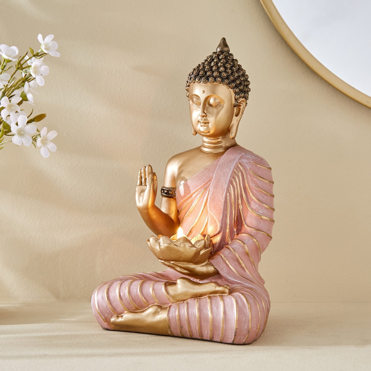 置物 pink bud Rose Gold Buddha Statue Blessing Mudra | Pink Buddha Figurine