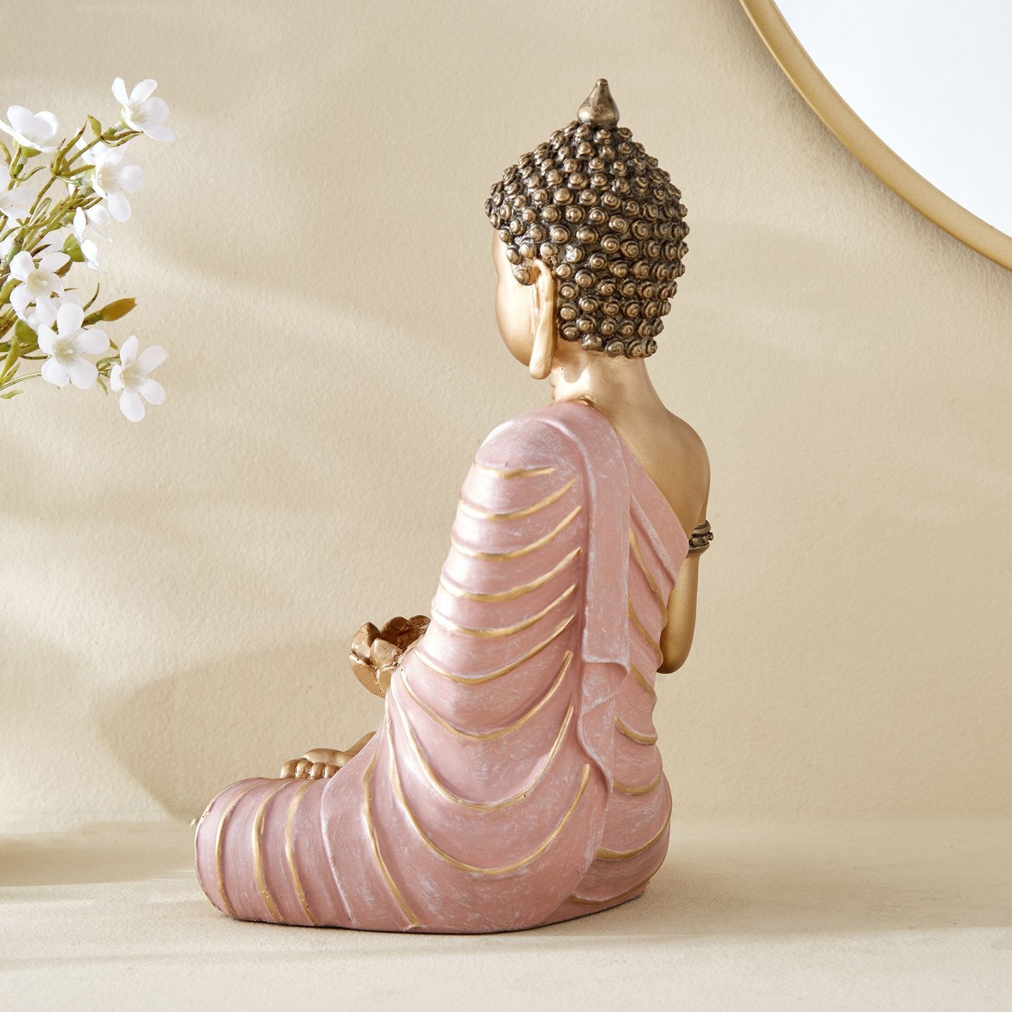 Rose Gold Buddha Statue Blessing Mudra | Pink Buddha Figurine