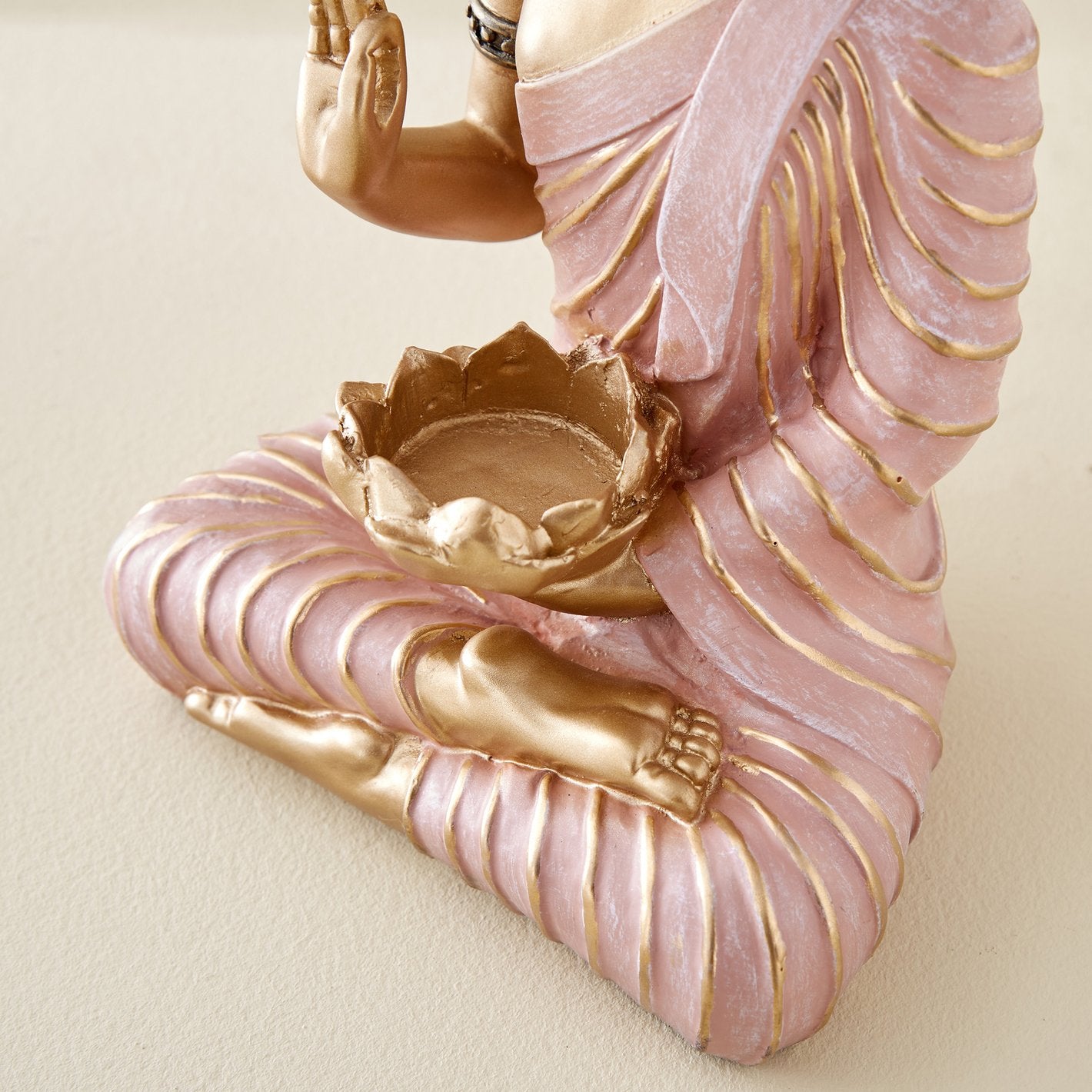 Rose Gold Buddha Statue Blessing Mudra | Pink Buddha Figurine
