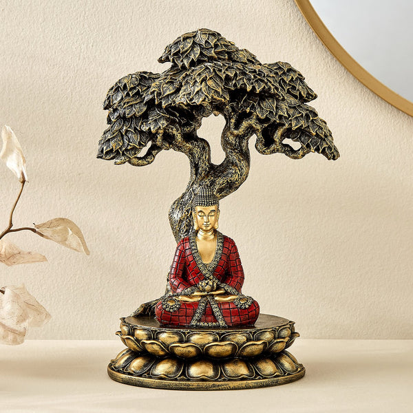 Karigaari India Meditating Buddha Idol Under Tree | Resin Buddha Statue for Home Décor, Spiritual Corners & Meditation Spaces | Peaceful Zen Figurine for Positive Energy & Gifting