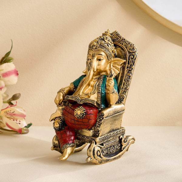 Playful Resin Ganesha Sitting on Chair Figurine – Unique Home Decor & Spiritual Gift for Puja & Desk