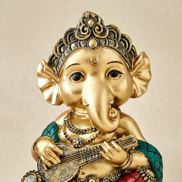 Karigaari India Ganesha Playing Sitar Idol | Resin Ganpati Statue for Home Décor, Mandir, Spiritual Corners & Auspicious Gifting