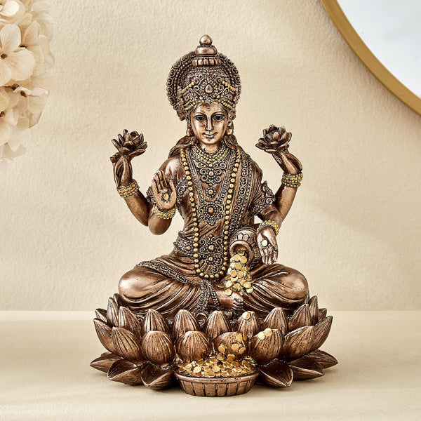 Resin Laxmi Idol for Home Temple & Daily Pooja – Goddess Lakshmi Statue on Lotus for Wealth & Prosperity