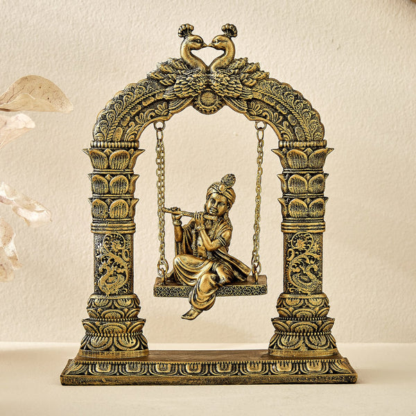 Lord Krishna Swinging Figurine – Handcrafted Resin Idol for Home Decor, Spiritual Gift & Puja Display