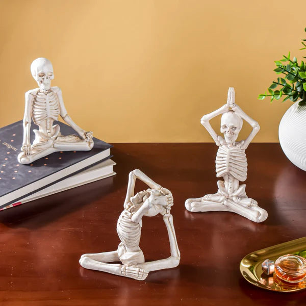 Unique Yoga Skeleton Figurine Set | Polyresin Humorous Meditation Statues for Quirky Home Decor, Office Desk & Funny Gifting
