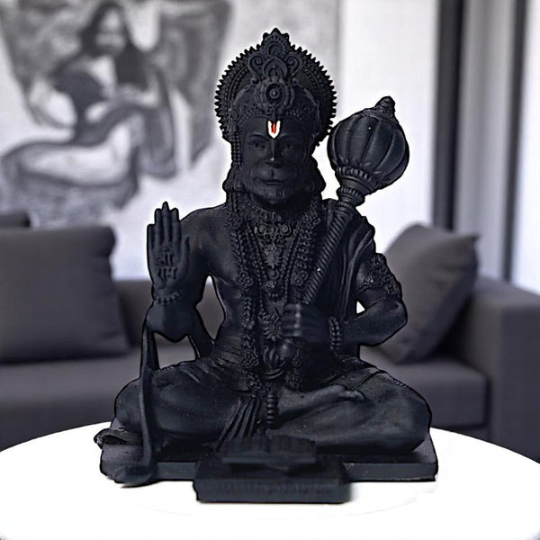 Black Resin Lord Hanuman Statue - Hindu Deity Figurine - Spiritual Home Decor - Religious Gift