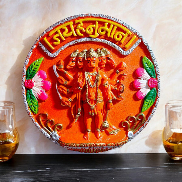 Panchmukhi Hanuman Wall Hanging Vibrant Resin Statue