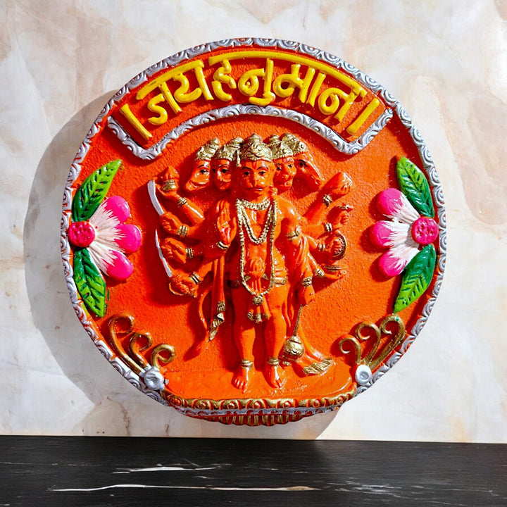 Panchmukhi Hanuman Wall Hanging Vibrant Resin Statue - Karigaari India Aesthetic Home Decor
