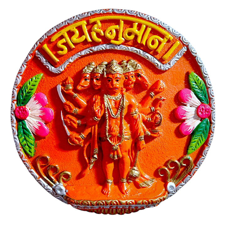 Panchmukhi Hanuman Wall Hanging Vibrant Resin Statue - Karigaari India Aesthetic Home Decor