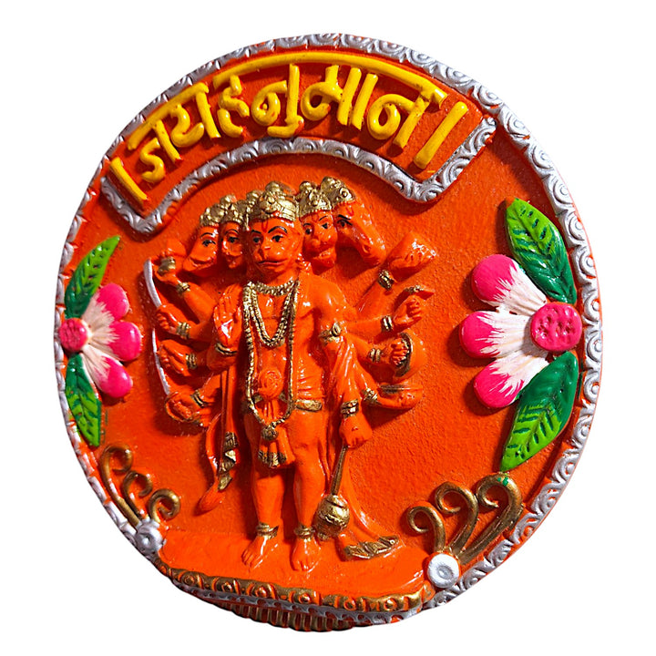 Panchmukhi Hanuman Wall Hanging Vibrant Resin Statue - Karigaari India Aesthetic Home Decor