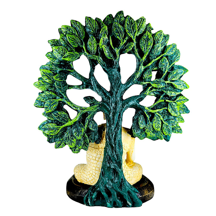 Resin Buddha Statue on Bodhi Leaf Base | Meditative Buddha Figurine for Home Decor, Peace Corners & Gifting | Spiritual Showpiece for Positive Vibes - Karigaari India Aesthetic Home Decor