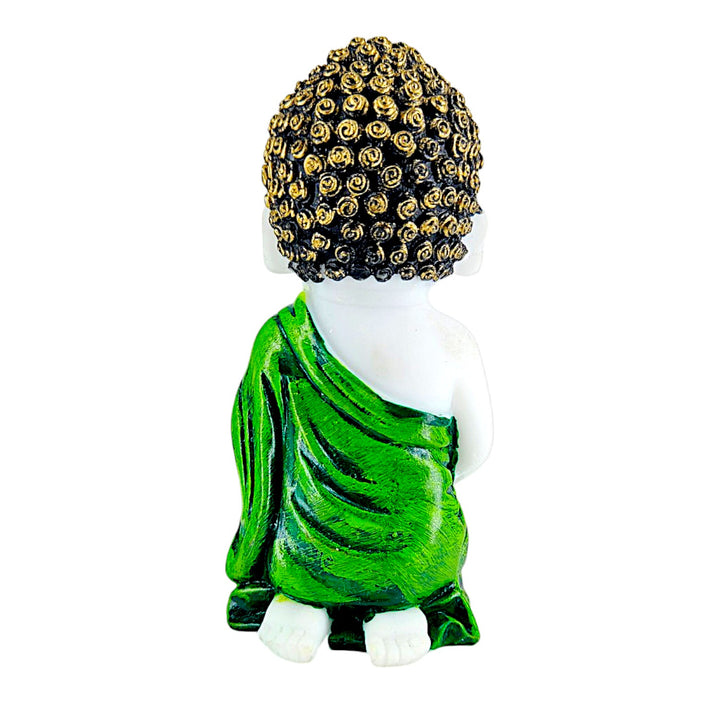 Serene Baby Monk with Lotus Green Robe Zen Enlightenment Idol - Karigaari India Aesthetic Home Decor