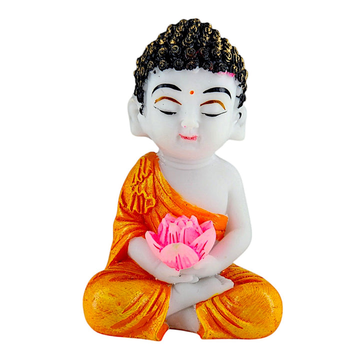 Hand-Painted Cute Buddha with Lotus - Charming Meditation Decor - Karigaari India Aesthetic Home Decor
