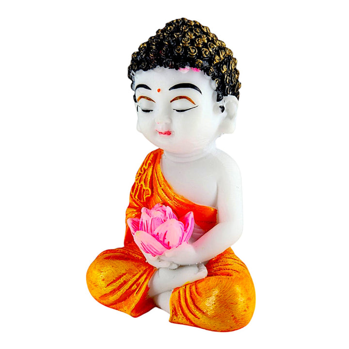 Hand-Painted Cute Buddha with Lotus - Charming Meditation Decor - Karigaari India Aesthetic Home Decor