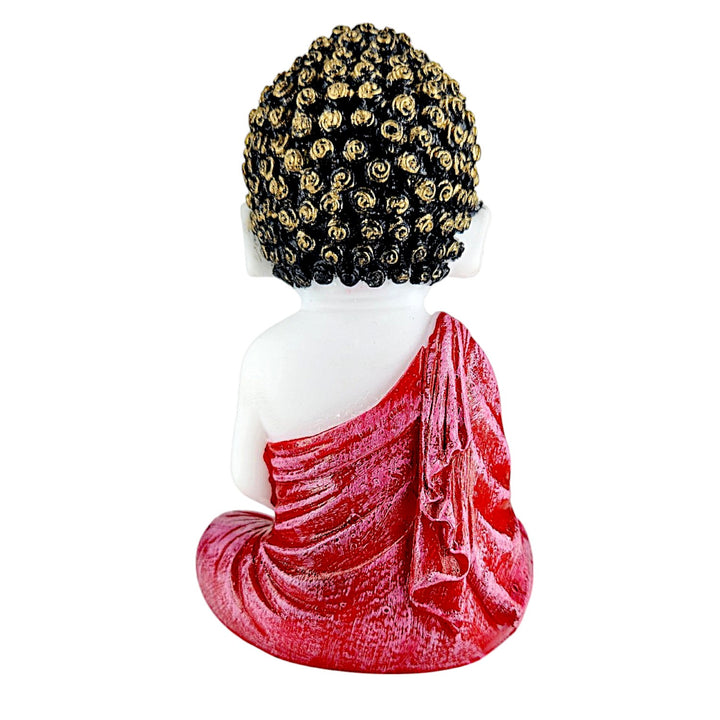 Resin Meditating Baby Buddha Idol with Lotus Flower | Peaceful Spiritual Figurine for Home Decor, Office, and Gifting | Red Buddha Statue for Positivity & Serenity - Karigaari India Aesthetic Home Decor