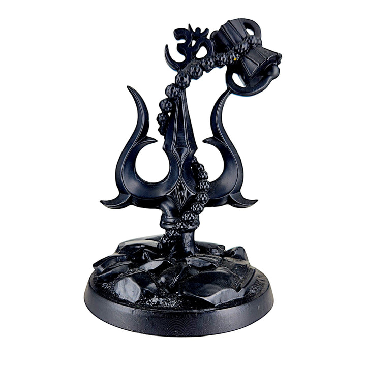 Black Resin Trishul with Damru and Om Symbol | Lord Shiva Trishul Idol for Home Decor, Puja, and Gifting | Spiritual Statue for Positive Energy & Protection - Karigaari India Aesthetic Home Decor