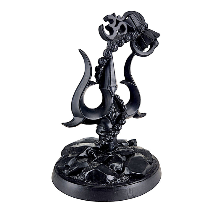 Black Resin Trishul with Damru and Om Symbol | Lord Shiva Trishul Idol for Home Decor, Puja, and Gifting | Spiritual Statue for Positive Energy & Protection - Karigaari India Aesthetic Home Decor