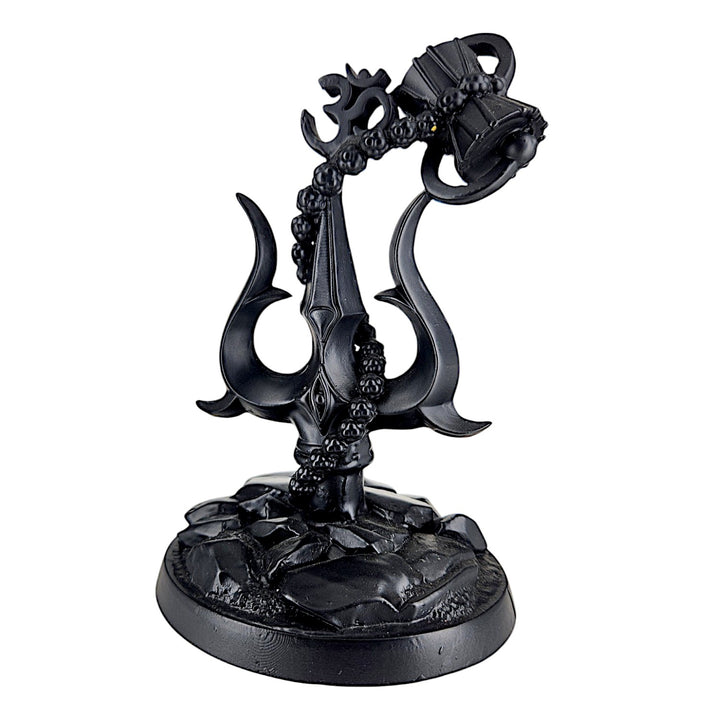 Black Resin Trishul with Damru and Om Symbol | Lord Shiva Trishul Idol for Home Decor, Puja, and Gifting | Spiritual Statue for Positive Energy & Protection - Karigaari India Aesthetic Home Decor