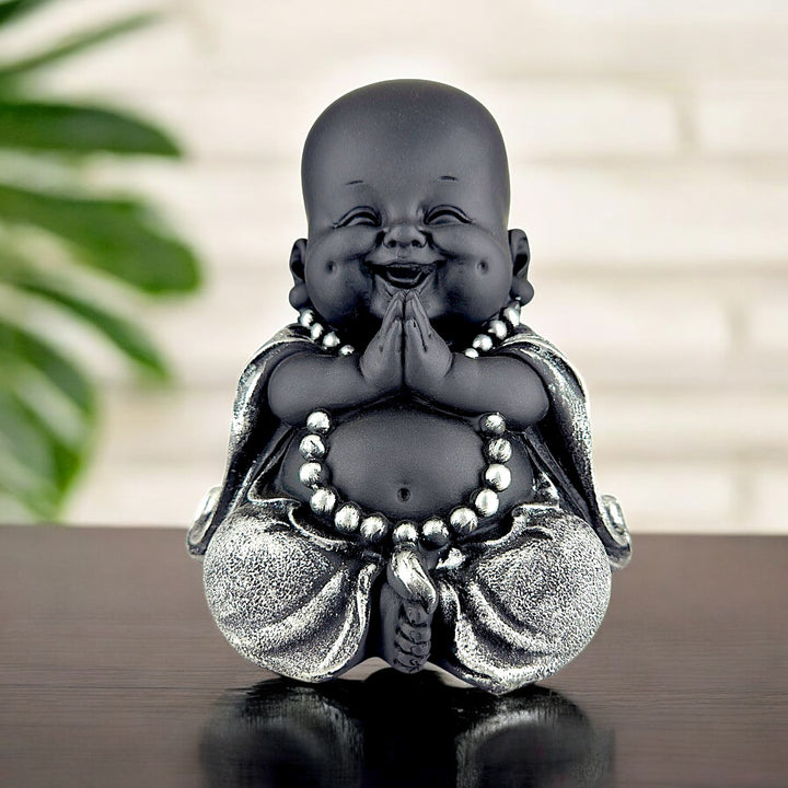 Smiling Buddha Monk Idol for Home Decor | Feng Shui Good Luck Statue | Spiritual Gift - Karigaari India Aesthetic Home Decor