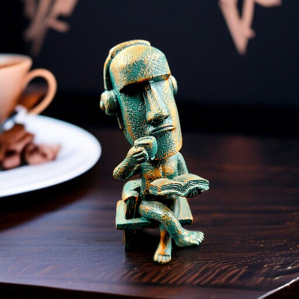 Modern Abstract Thinker Statue Resin Reading Man Figurine with Coffee & Headphones for Home & Office Decor