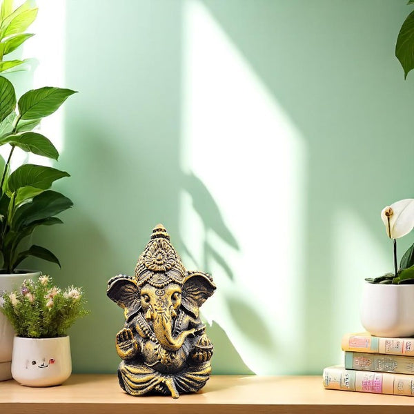 Golden Ganesha Resin Statue - Hindu God of Fortune & New Beginnings