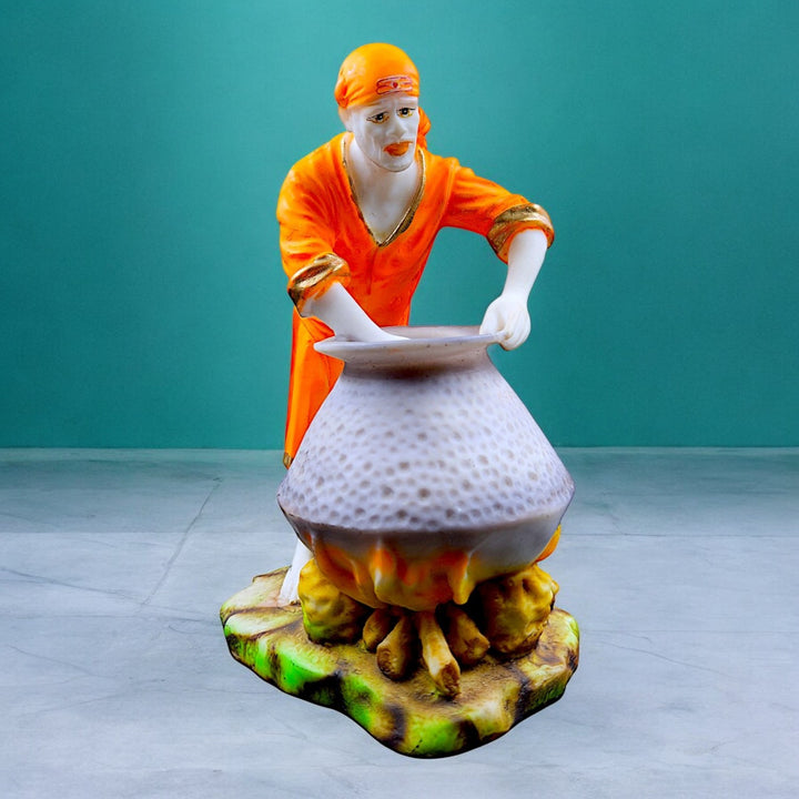 Sai Baba Cooking Statue Resin Idol of Shirdi Sai Preparing Prasadam Decorative Spiritual Figurine for Home Temple, Office & Gifting - Karigaari India Aesthetic Home Decor