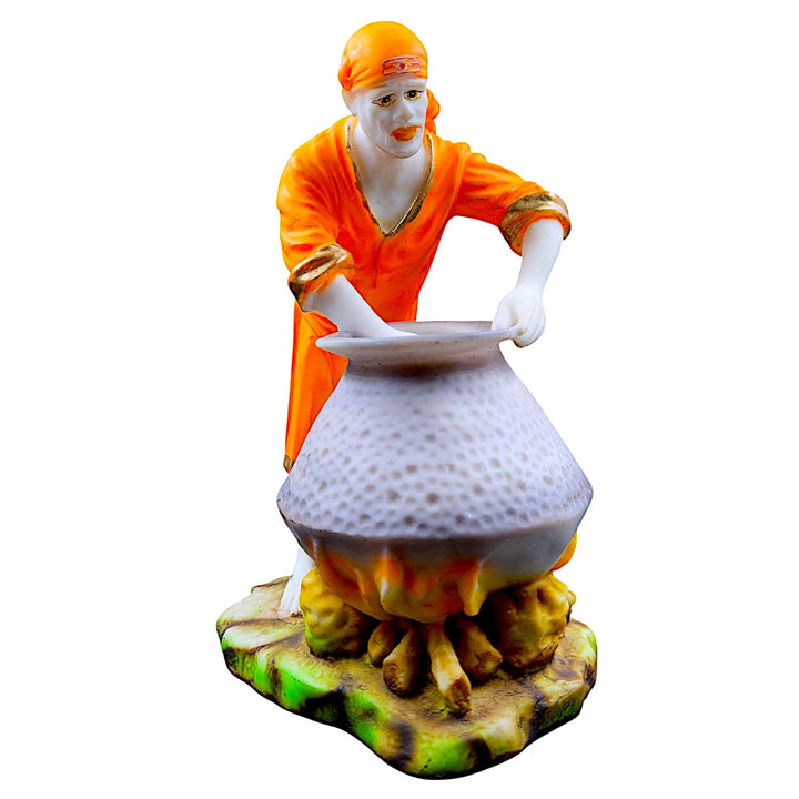 Sai Baba Cooking Statue Resin Idol of Shirdi Sai Preparing Prasadam Decorative Spiritual Figurine for Home Temple, Office & Gifting - Karigaari India Aesthetic Home Decor
