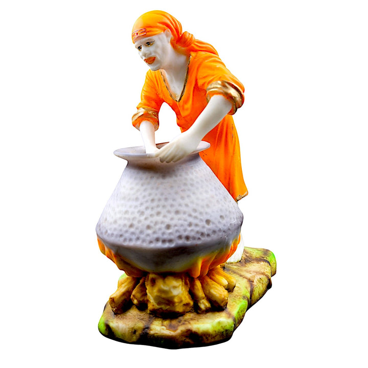 Sai Baba Cooking Statue Resin Idol of Shirdi Sai Preparing Prasadam Decorative Spiritual Figurine for Home Temple, Office & Gifting - Karigaari India Aesthetic Home Decor