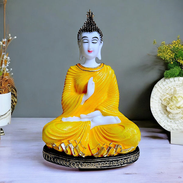 Serenity in Style Radiant Yellow Resin Buddha Idol for Peaceful Vibes | Home & Meditation Decor Statue - Karigaari India Aesthetic Home Decor