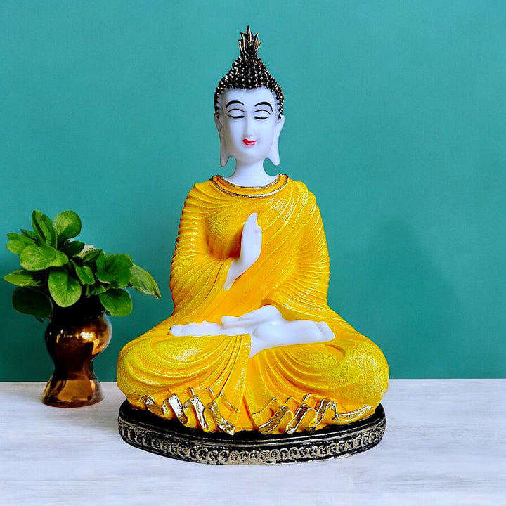 Serenity in Style Radiant Yellow Resin Buddha Idol for Peaceful Vibes | Home & Meditation Decor Statue - Karigaari India Aesthetic Home Decor