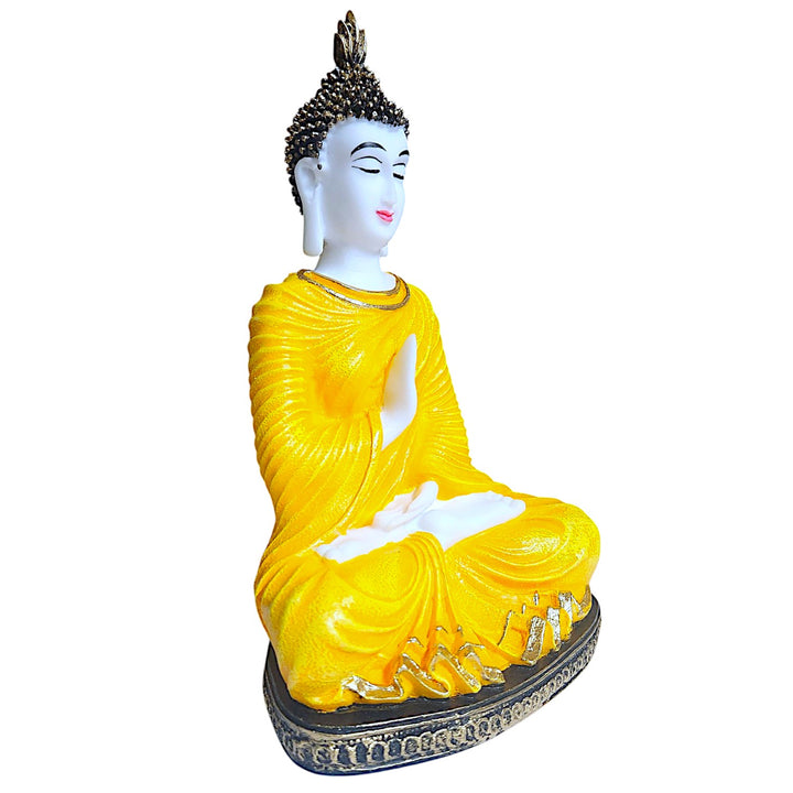 Serenity in Style Radiant Yellow Resin Buddha Idol for Peaceful Vibes | Home & Meditation Decor Statue - Karigaari India Aesthetic Home Decor