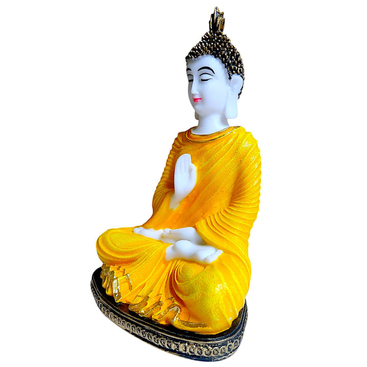 Serenity in Style Radiant Yellow Resin Buddha Idol for Peaceful Vibes | Home & Meditation Decor Statue - Karigaari India Aesthetic Home Decor