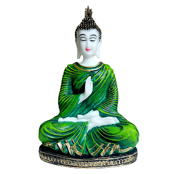 "Green Aura Resin Buddha Statue Elegant Meditative Idol for Home Decor & Spiritual Gifting" - Karigaari India Aesthetic Home Decor