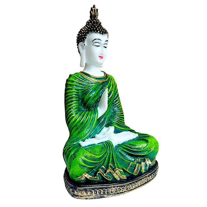 "Green Aura Resin Buddha Statue Elegant Meditative Idol for Home Decor & Spiritual Gifting" - Karigaari India Aesthetic Home Decor