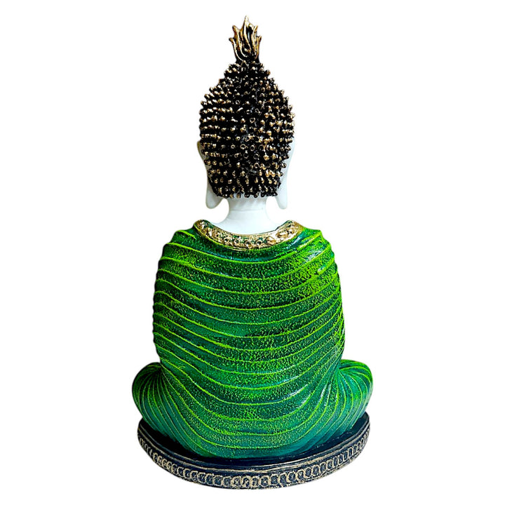 "Green Aura Resin Buddha Statue Elegant Meditative Idol for Home Decor & Spiritual Gifting" - Karigaari India Aesthetic Home Decor