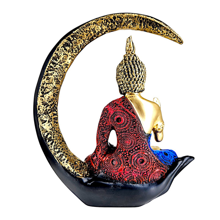 "Resin Meditating Buddha Idol on Crescent Moon Handcrafted Home Decor & Spiritual Gift | Peaceful Tabletop Accent for Living Room, Office & Meditation Space" - Karigaari India Aesthetic Home Decor