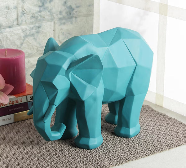 Resin Geometric Blue Elephant Figurine | Modern Animal Showpiece for Home & Office Decor | Luxury Gifting Sculpture